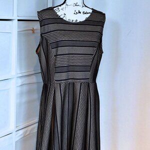 Monteau 1X Elegant Navy Blue Textured Lace Sleeveless Dress Fit + Flare